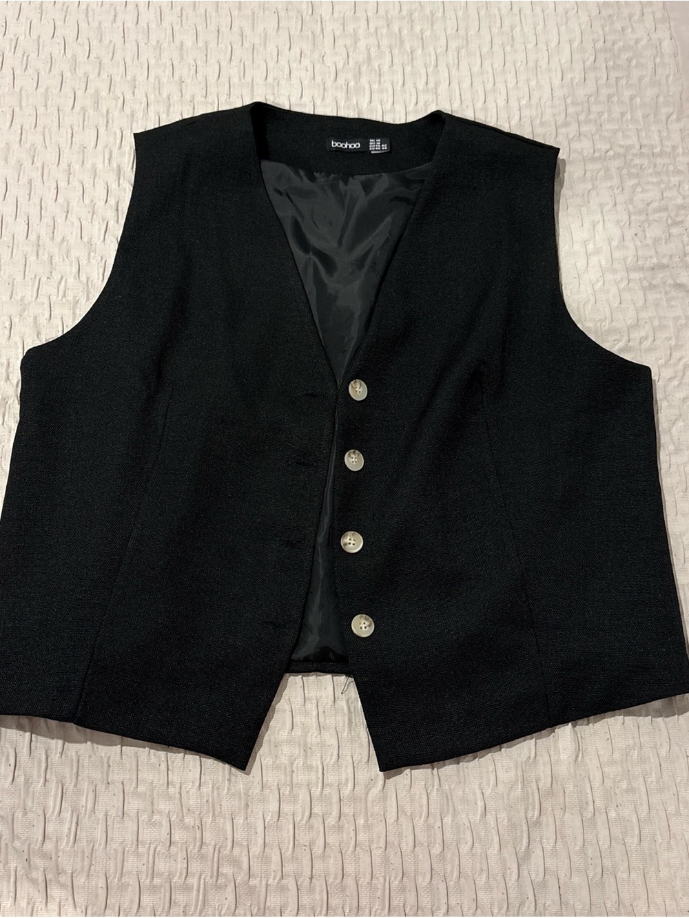 Boohoo Black Button-Up Vest with Label Detail